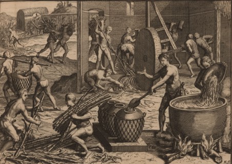 Slaves process sugar cane and make sugar. Creator: Aa, Pieter van der (1659-1733).