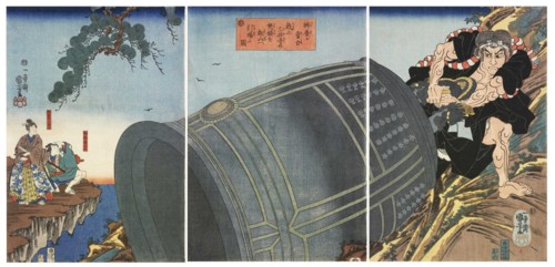Benkei's Heroic Strength: Playfully Dragging the Bell of Mii Temple up Mount Hiei, ca 1845.