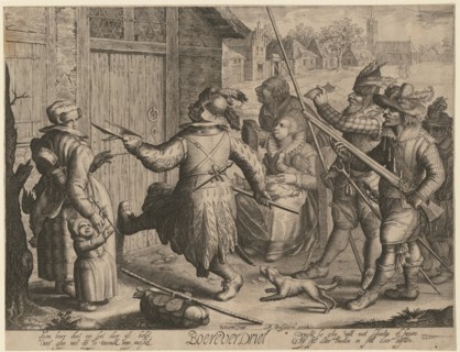 Spanish Soldiers forcing their way into a cottage. From the Series Boereverdriet (Horrors of War to