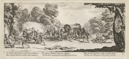 The Miseries and Misfortunes of War, folio 8: Attack on a Coach, 1633.