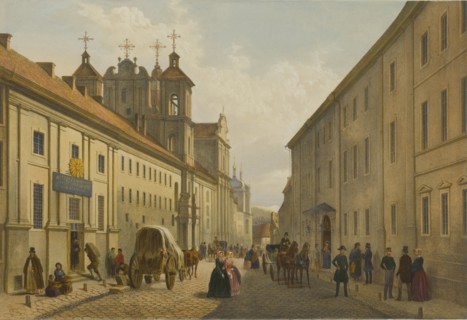 Dominikonu street and Institute for Nobles in Vilnius, c1850.
