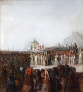 The Great Blessing of Waters on the Neva river, 1850s.