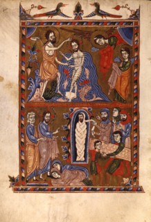 The Baptism of Christ. The Raising of Lazarus (Manuscript illumination from the Matenadaran Gospel),
