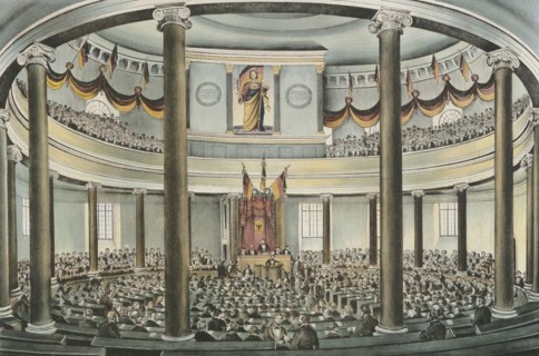 Session of the Frankfurt National Assembly in the Paulskirche at Frankfurt am Main, 1848.
