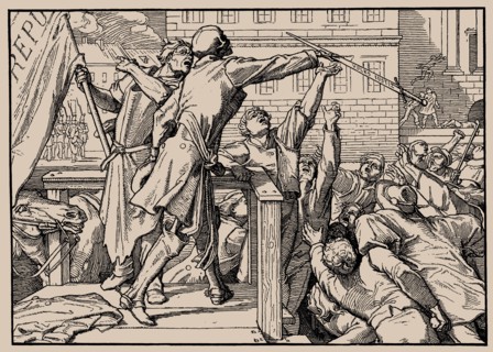 Also a Dance of Death, Sheet IV (Death hands the sword to the people), 1849.