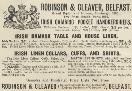 Robinson & Cleaver Linens, 1893. Artist: Unknown