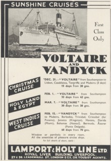 Lamport & Holt Line sunshine tours, 1935. Artist: Unknown