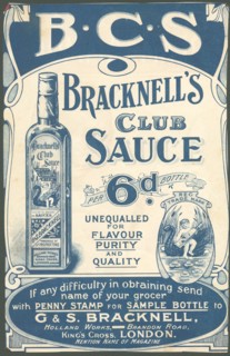 Bracknell's Club Sauce, 1890s. Artist: Unknown