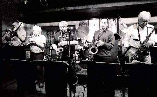 Mark Nightingale, Henry Lowther, Alex Garnett and Alan Stuart, Watermill, Dorking, Surrey, 2000. Artist: Brian O'Connor