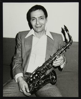 Art Pepper holding his saxophone, Royal Festival Hall, London, 14 July, 1980. Artist: Denis Williams