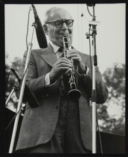 Benny Goodman playing his clarinet, Knebworth, Hertfordshire, 1982. Artist: Denis Williams