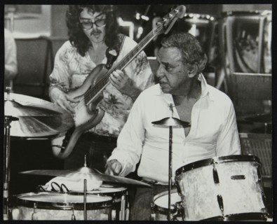 Buddy Rich and Dave Carpenter playing at the Royal Festival Hall, London, June 1985. Artist: Denis Williams