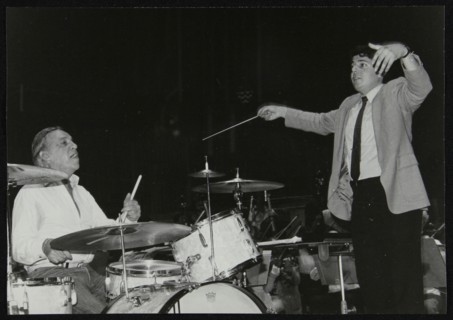 Buddy Rich and conductor Andrew Litton, Royal Festival Hall, London, June 1985. Artist: Denis Williams