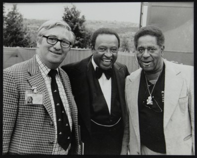 Dennis Matthews of Crescendo International with Lionel Hampton and Dizzy Gillespie, London, 1979. Artist: Denis Williams