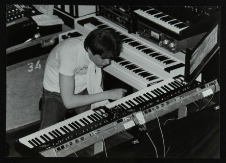 German electronic musician Klaus Schulze at the Forum Theatre, Hatfield, Hertfordshire, 1983. Artist: Denis Williams