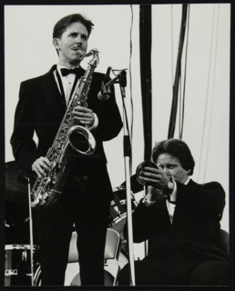 Scott Hamilton (tenor saxophone and Warren Vache (trumpet) at Knebworth, Hertfordshire, 1982. Artist: Denis Williams