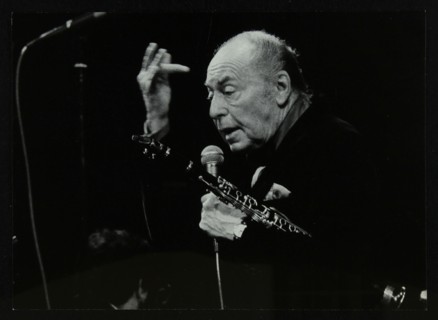 Woody Herman on stage at the Forum Theatre, Hatfield, Hertfordshire, 24 May 1983. Artist: Denis Williams