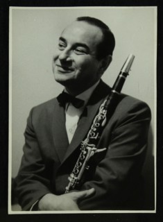 Portrait of American clarinetist Peanuts Hucko, 1950s. Artist: Denis Williams