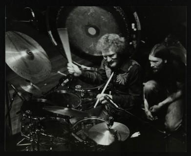 Drummer Ginger Baker performing at the Forum Theatre, Hatfield, Hertfordshire, 1980. Artist: Denis Williams