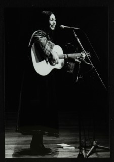 American folk musician Julie Felix on stage at the Forum Theatre, Hatfield, Hertfordshire, 1979. Artist: Denis Williams