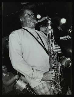Tenor saxophonist Eddie 'Lockjaw' Davis playing at The Bell, Codicote, Hertfordshire, 12 April 1982. Artist: Denis Williams