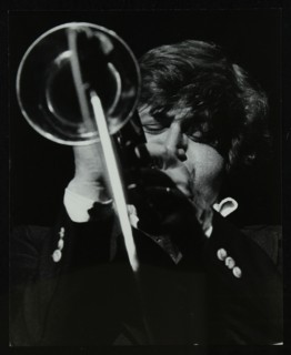 American trumpeter player Bobby Shew playing at the Forum Theatre, Hatfield, Hertfordshire, 1980. Artist: Denis Williams