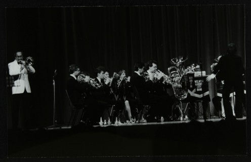 Don Lusher in concert with the Welwyn Garden City Band, Hatfield Polytechnic, Hertfordshire, 1984. Artist: Denis Williams