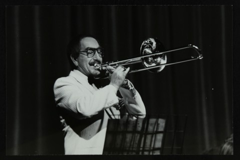 Don Lusher in concert with the Welwyn Garden City Band, Hatfield Polytechnic, Hertfordshire, 1984. Artist: Denis Williams