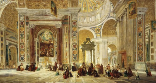 'Interior of St Peter's, Rome', 1824-1885. Artist: John Scarlett Davis.