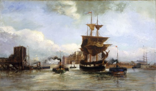 'Leaving West Bute dock, Cardiff', 1900. Creator: Richard Short.