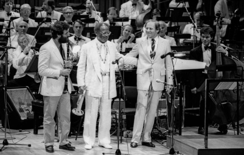 Eddie Daniels, C Terry and John Dankworth, Barbican, London, 1986.   Artist: Brian O'Connor.