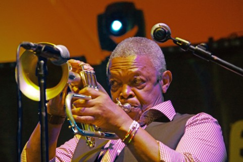 Hugh Masekela, Love Supreme Jazz Festival, Glynde Place, East Sussex, 2015. Artist: Brian O'Connor.