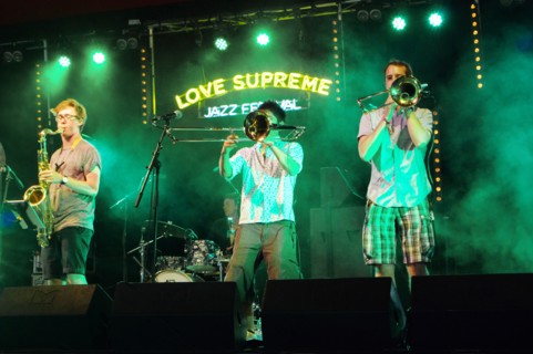 Tom Green, Alex Hitchcock and Vij Prakash, Love Supreme Jazz Festival, Glynde Place, East Sussex, 20 Artist: Brian O'Connor.