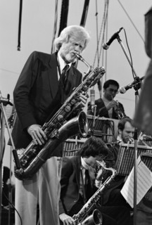 Gerry Mulligan, Capital Jazz Festival, Knebworth Park, Stevenage, 1982. Artist: Brian O'Connor.