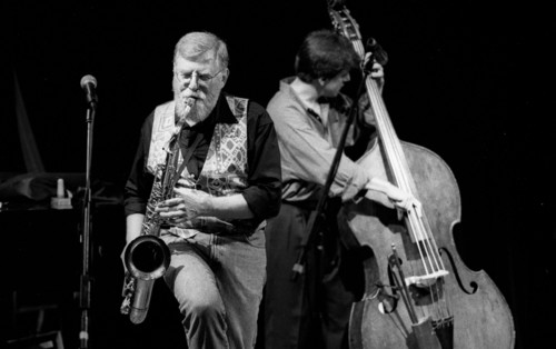 Lew Tabackin and Philippe Aerts, Brecon Jazz Festival, Brecon, Powys, Wales, 1999. Artist: Brian O'Connor.