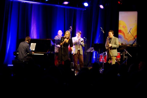 Jack Kendon Quartet with Pete Hill (drums), Jack Kendon (Tpt) and Julian Nicholas (Sax), Ropetackle  Artist: Brian O'Connor.