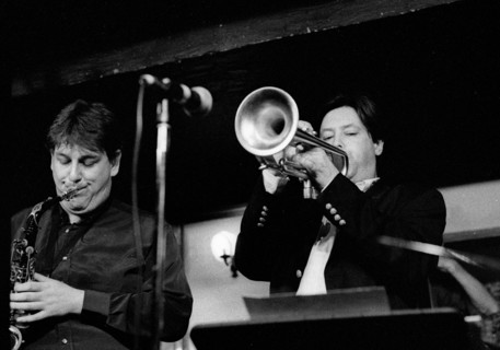 Guy Barker and Nigel Hitchcock, Watermill, Dorking, Surrey, September 2000.  Artist: Brian O'Connor.