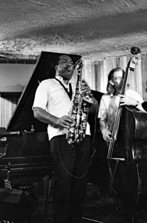 Nathan Davis and P Ind, Bass Clef, Hoxton Square, London, Aug 1987.   Artist: Brian O'Connor.