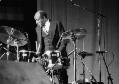 Ed Thigpen, Dominion Theatre, London, June, 1985.    Artist: Brian O'Connor.