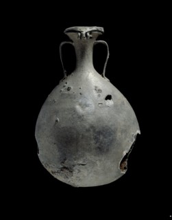 Tin-lead alloy flask with lid, XVIIIth Dynasty (c1540 BC-c1292 BC). Artist: Unknown.