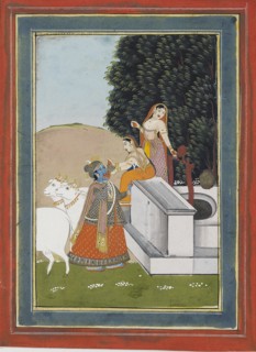 Women giving drink to Krishna at a well, 19th century. Artist: Unknown.
