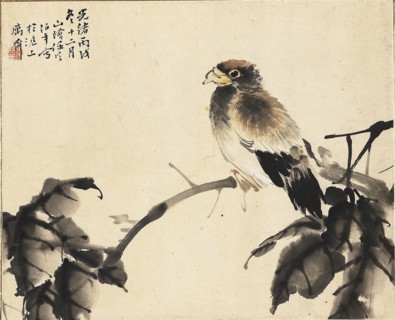 Bird on a branch, 1886. Artists: Unknown, Ren Yi.