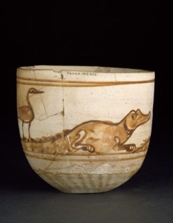 Cup decorated in red with a scene of two crocodiles with birds on their tails, 2nd-3rd century. Artist: Unknown.