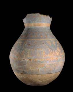 Hand- and wheel-made jar with blue painted motifs, XVIIIth Dynasty (c1540 BC-c1292 BC). Artist: Unknown.