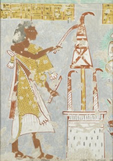Copy of wall painting, private tomb 296 of Nefersekhemru, Thebes, blind harper, 20th century. Artist: Anna (Nina) Macpherson Davies.