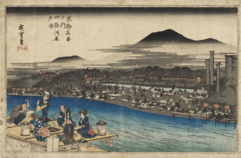 Woodblock print - Night view at Shijo Kawaramachi, 1797-1858. Artist: Ando Hiroshige.