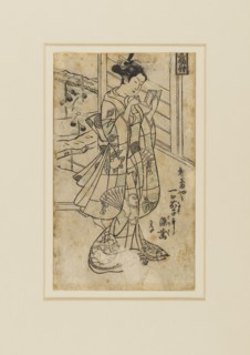Woodblock print - Onoe Kikingoro I as a woman reading a book, 18th century Artist: Okumura Masanobu.