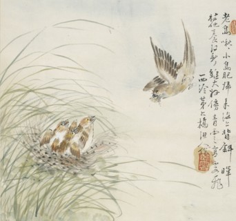 A bird carrying food in its mouth, 1857. Artist: Jin Yuan.