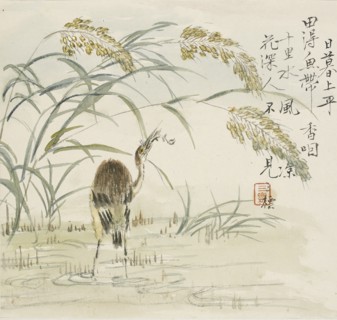 An egret eating a fish, 1857. Artist: Jin Yuan.