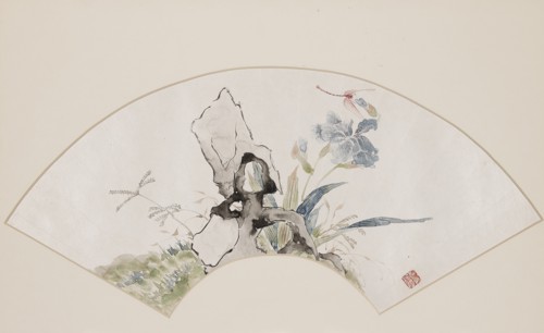 Lily, rock, and dragonfly, 19th century (1801-1900). Artist: Baoru Liu.
